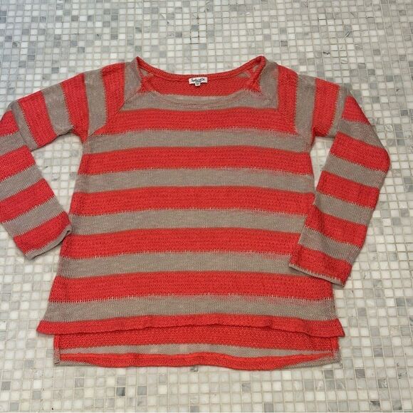 Splendid Red Cream Striped Crew Neck Light Sweater - Picture 1 of 10